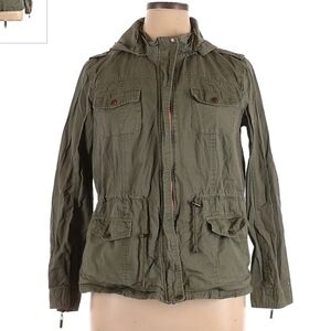 BONGO Olive Green Hooded Utility Jacket Women's XL 100% Cotton Contrast Zipper